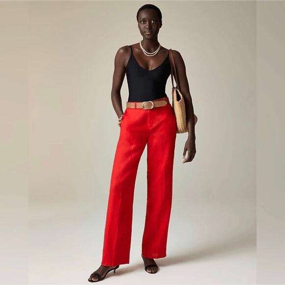 J. Crew Womens 100% Wide Leg High Rise Linen Harbor Pant CH853 Red Size L NWT - Picture 2 of 6